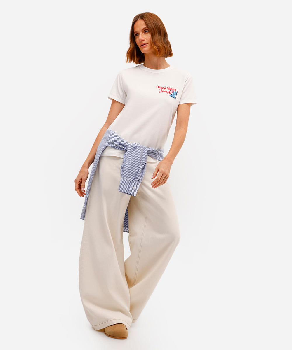 camiseta feminina manga curta stitch off white