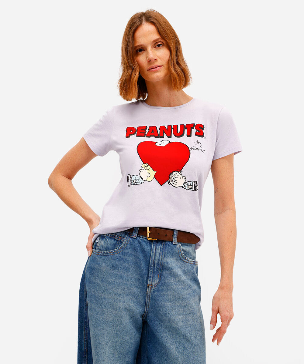 camiseta feminina de algodão snoopy texturizada lilás