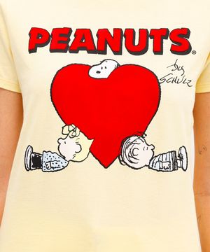 camiseta feminina de algodão snoopy texturizada amarela