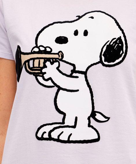 camiseta feminina de algodão snoopy texturizada lilás