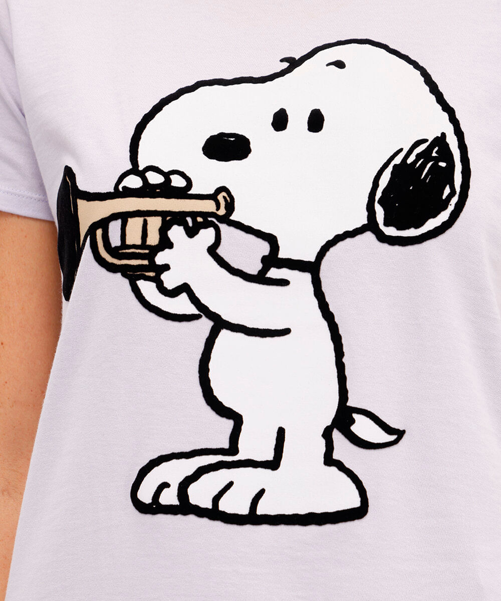 camiseta feminina de algodão snoopy texturizada lilás