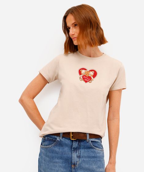 camiseta feminina de algodão forever and always bege