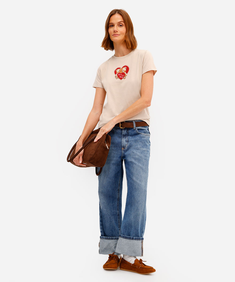 camiseta feminina de algodão forever and always bege
