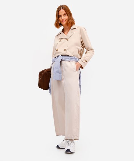 calça baggy feminina de algodão cós elástico bege