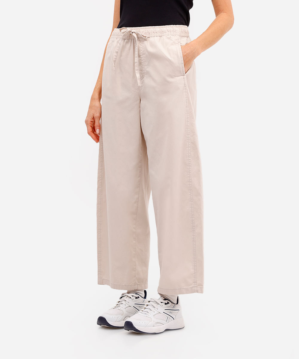 calça baggy feminina de algodão cós elástico bege