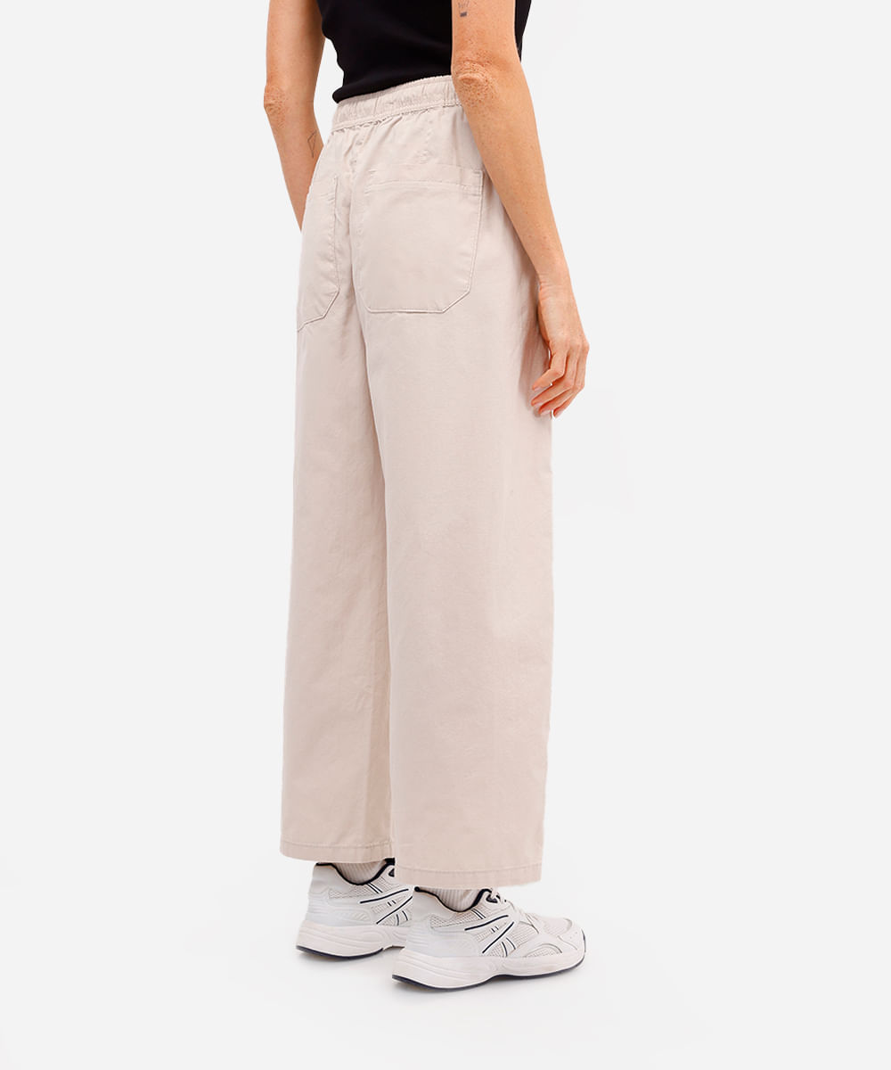 calça baggy feminina de algodão cós elástico bege