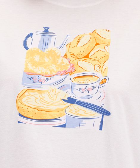 camiseta feminina de algodão café da manhã off white