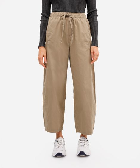 calça baggy feminina de algodão cós elástico bege