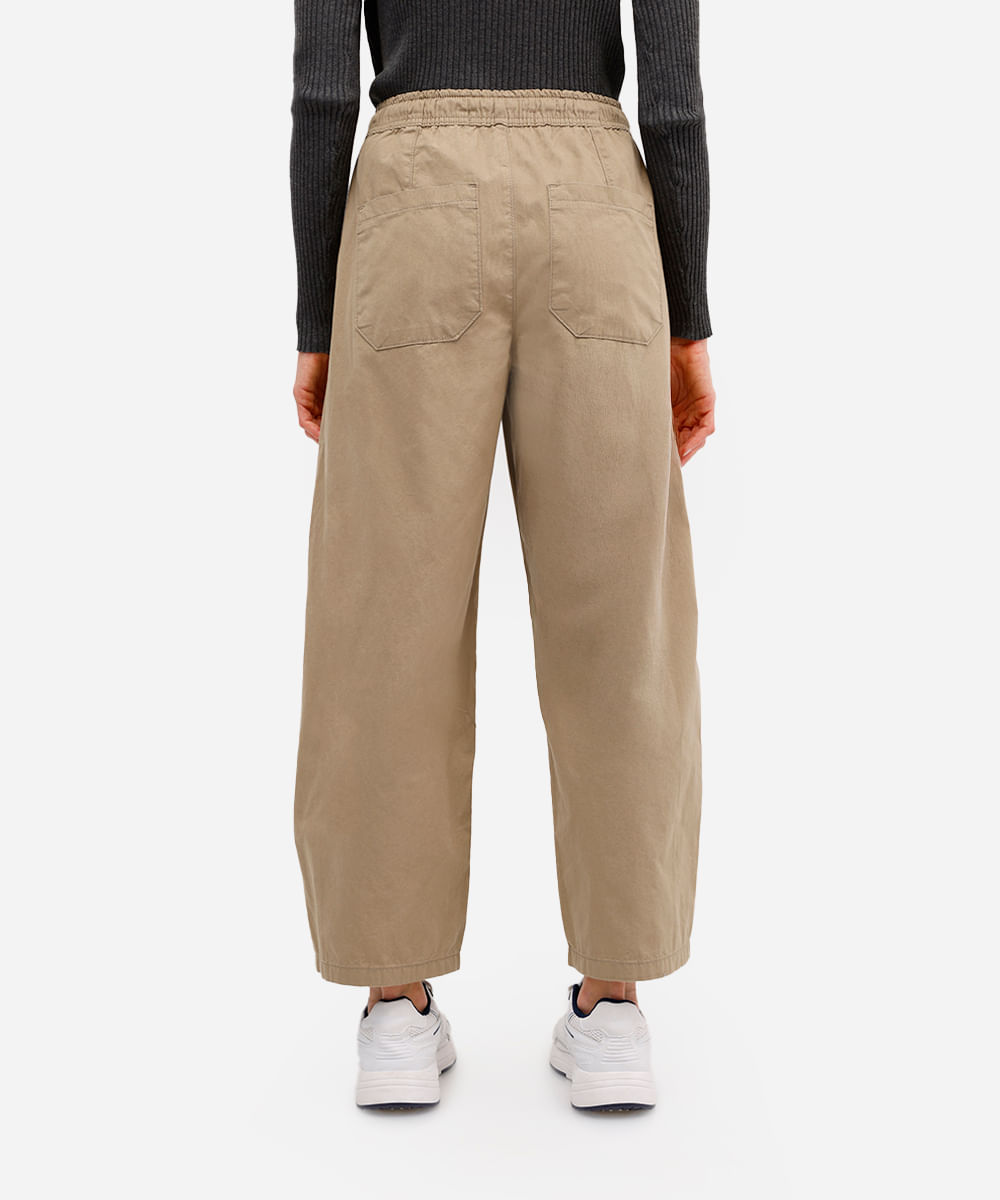 calça baggy feminina de algodão cós elástico bege