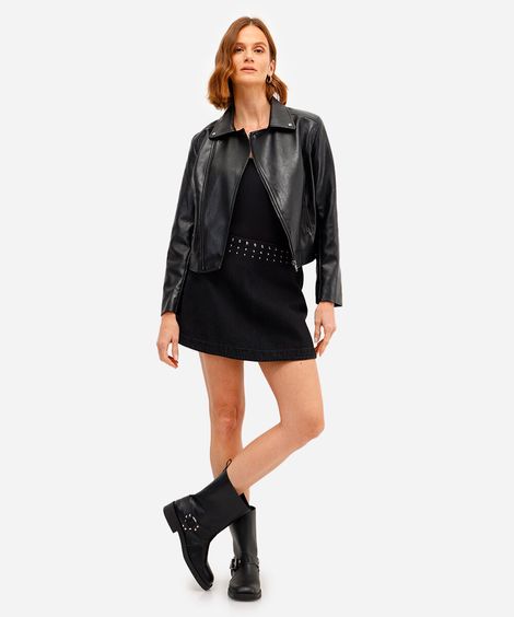 short saia feminino jeans com tachas preta