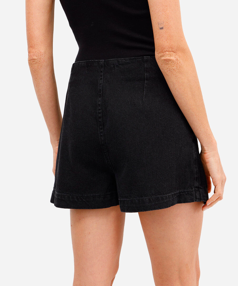 short saia feminino jeans com tachas preta