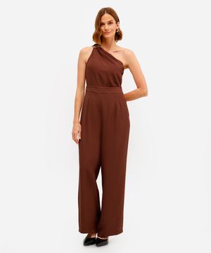 macacão ombro único feminino de viscose marrom