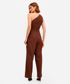 macacão ombro único feminino de viscose marrom