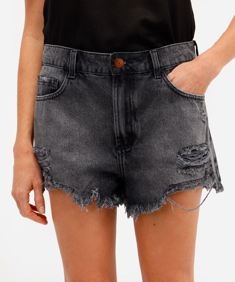 short feminino jeans destroyed preto