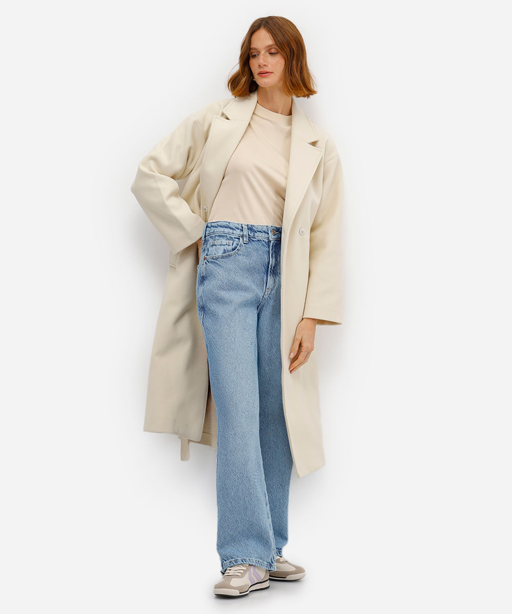 calça wide leg feminina jeans cintura média azul