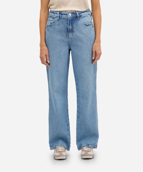calça wide leg feminina jeans cintura média azul
