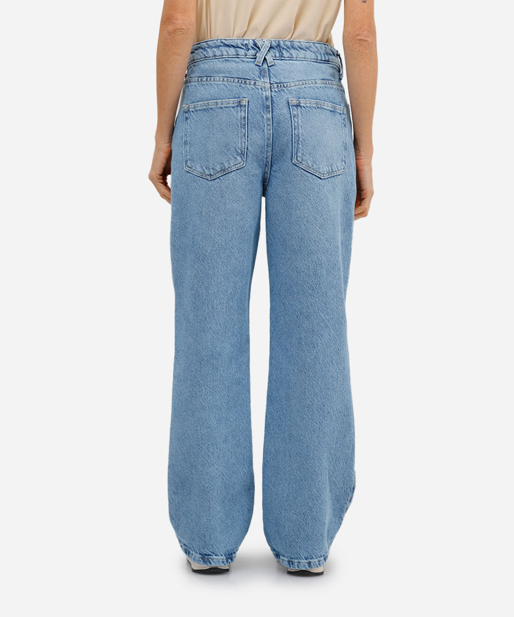 calça wide leg feminina jeans cintura média azul