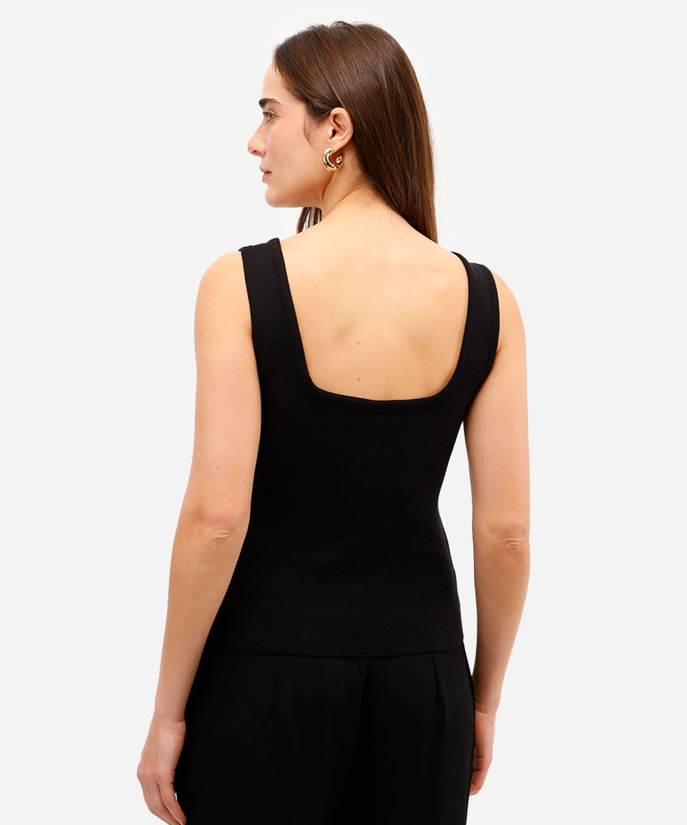 regata feminina de tricot com botões preta