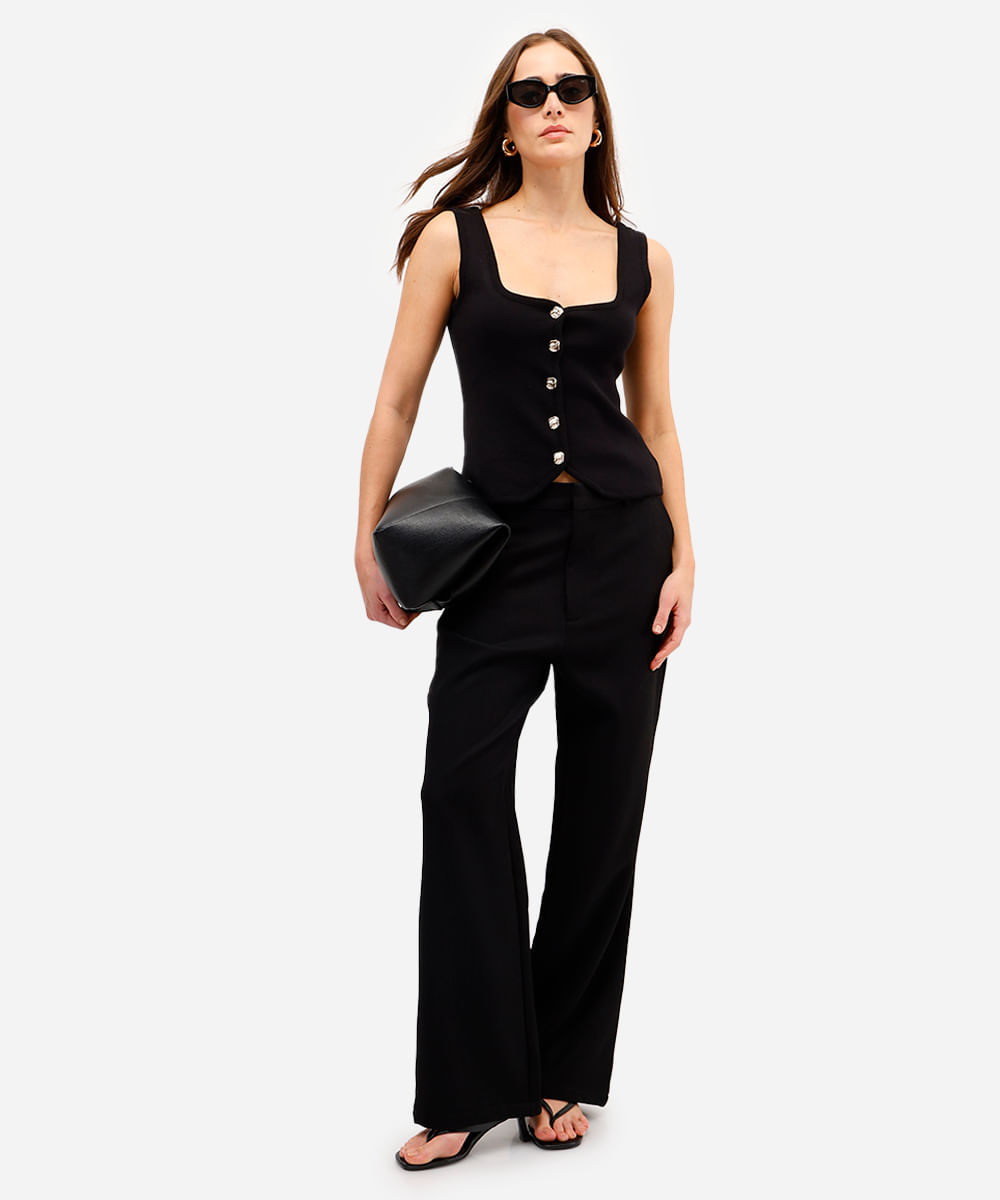 regata feminina de tricot com botões preta