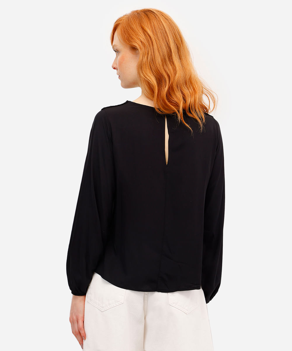 blusa feminina de viscose bordado floral  preta