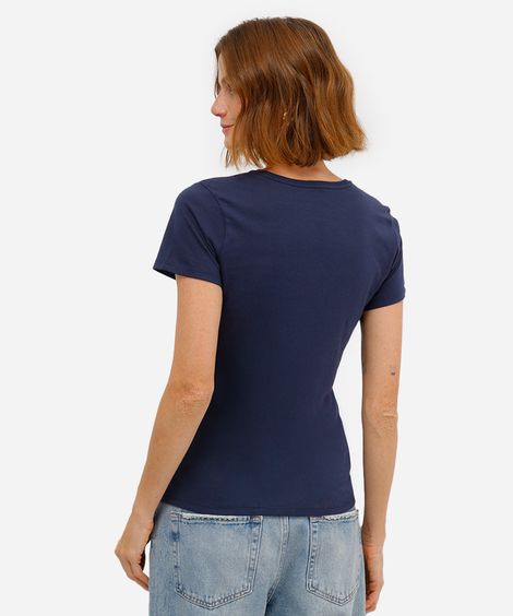 camiseta feminina de algodão stitch azul