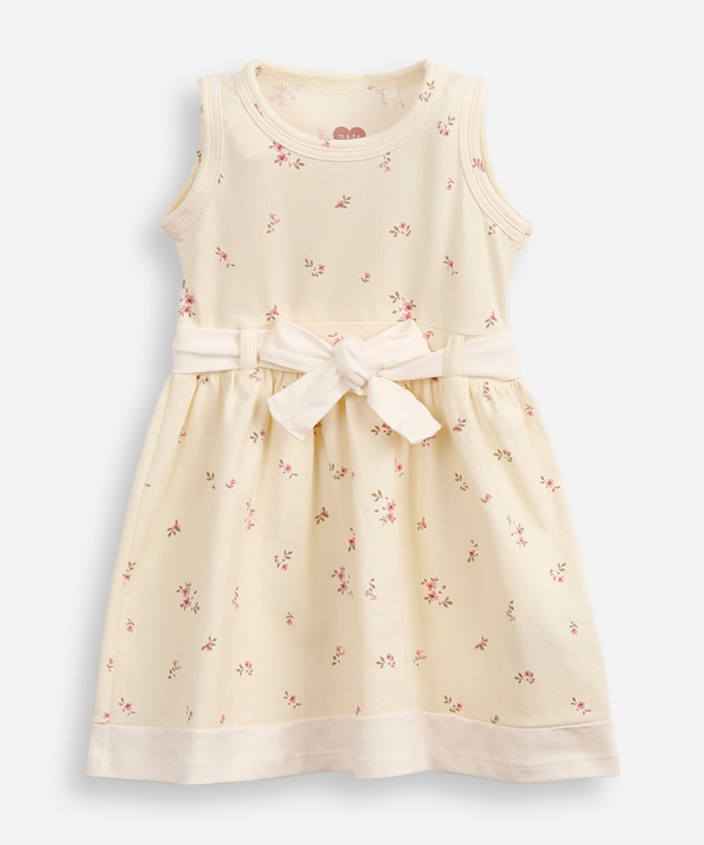 vestido de algodão infantil floral amarelo