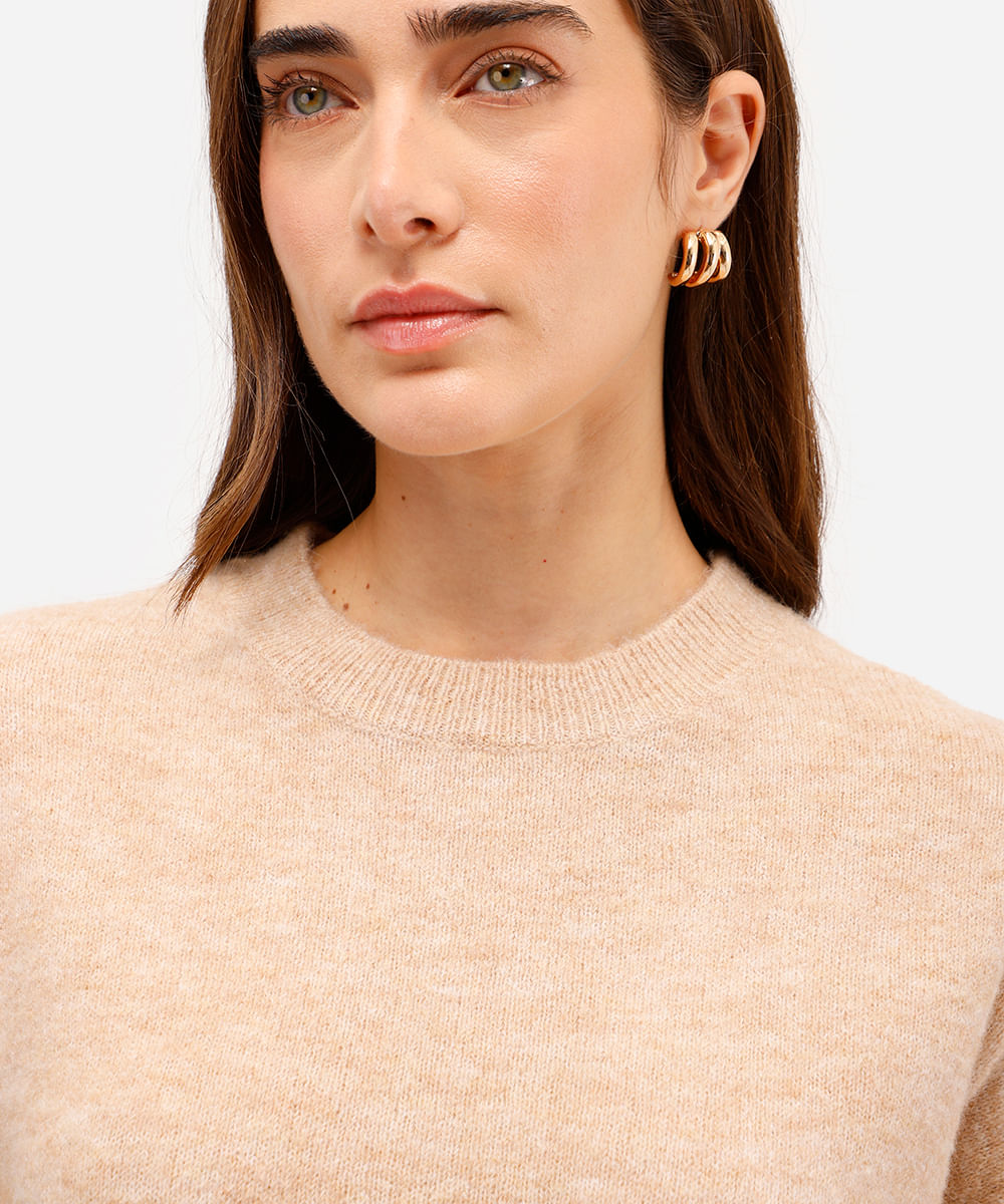 blusa feminina de tricot com lã manga curta bege