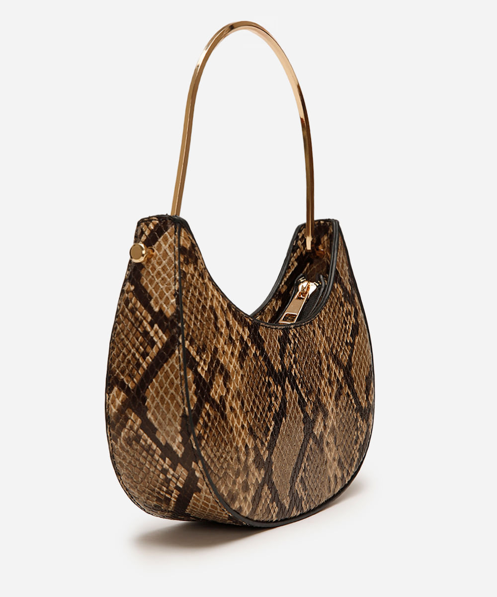 bolsa feminina com alça de metal animal print bege
