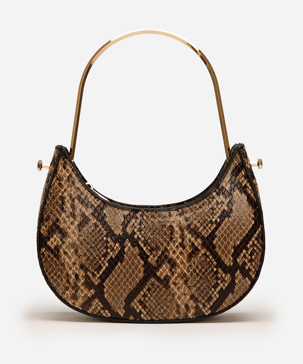 bolsa feminina com alça de metal animal print bege