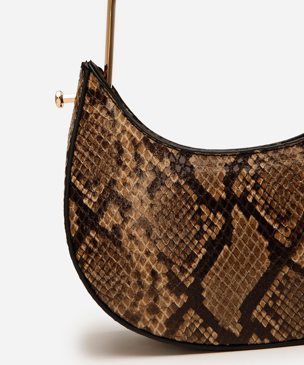 bolsa feminina com alça de metal animal print bege