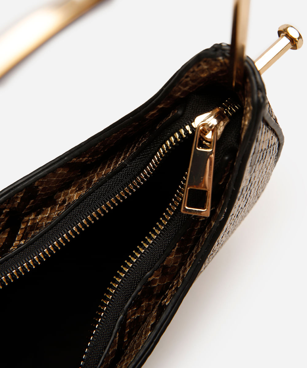bolsa feminina com alça de metal animal print bege
