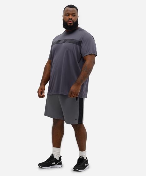 short plus size com elástico e tela esportivo cinza