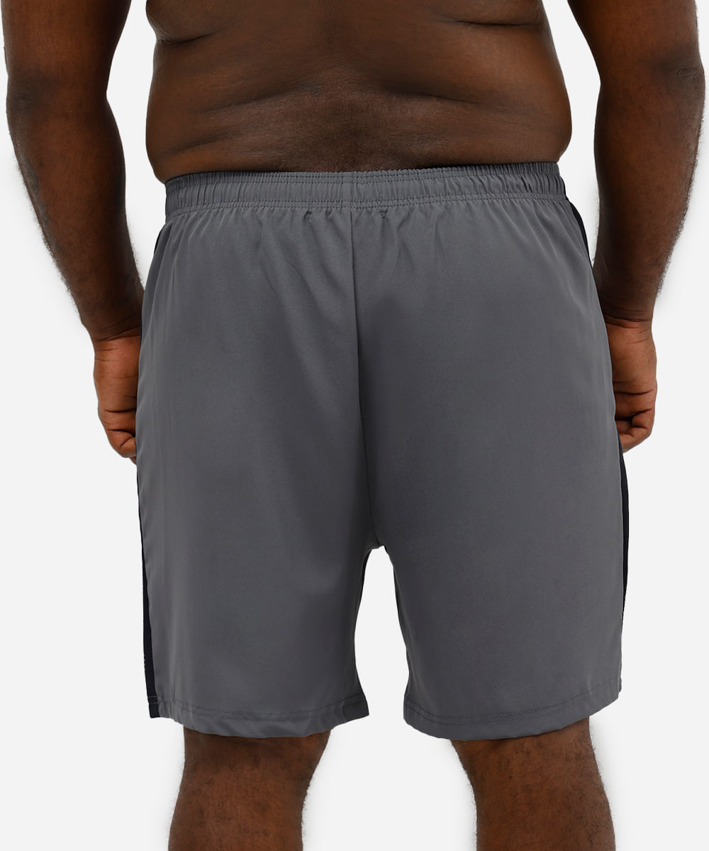 short plus size com elástico e tela esportivo cinza