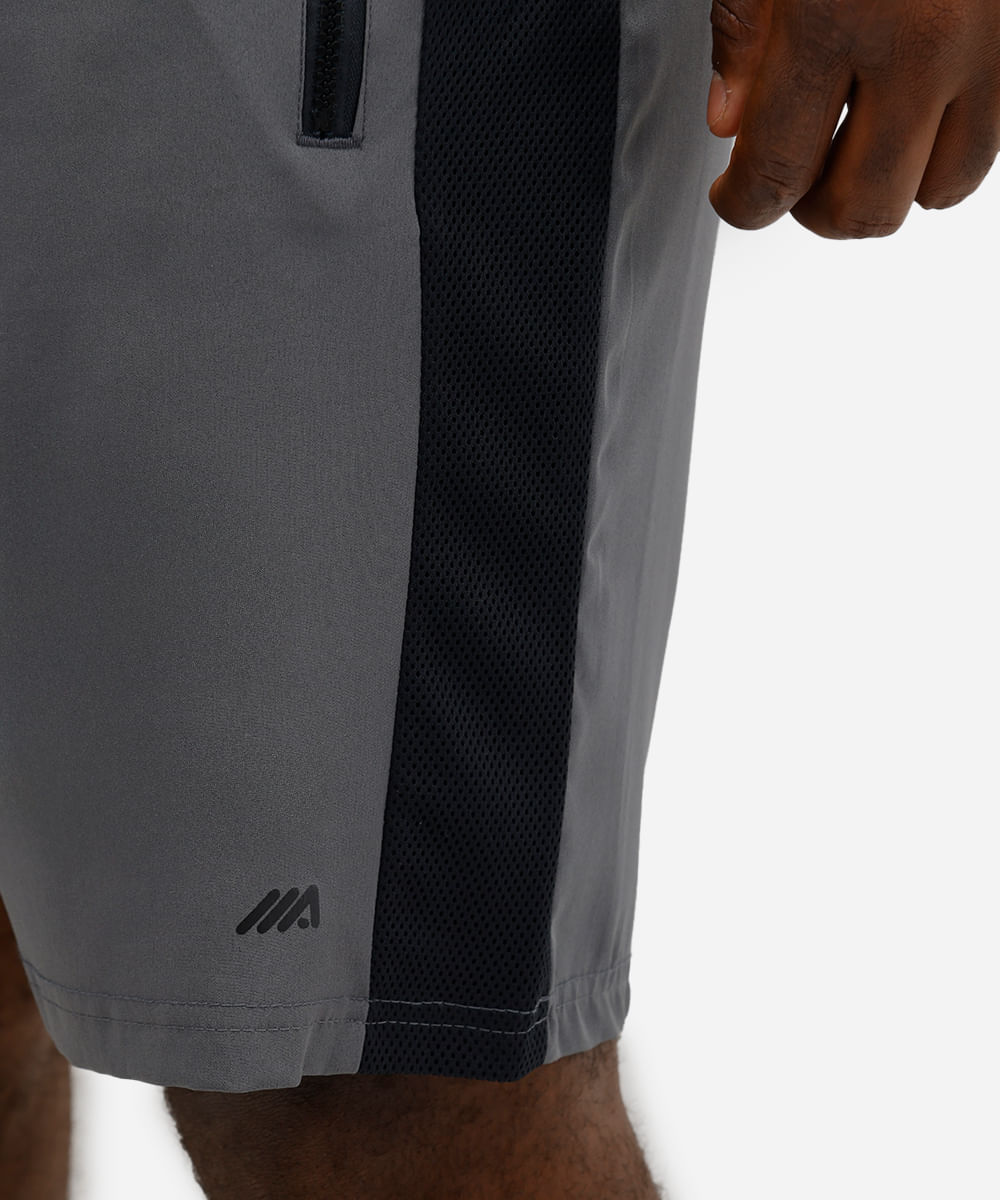short plus size com elástico e tela esportivo cinza