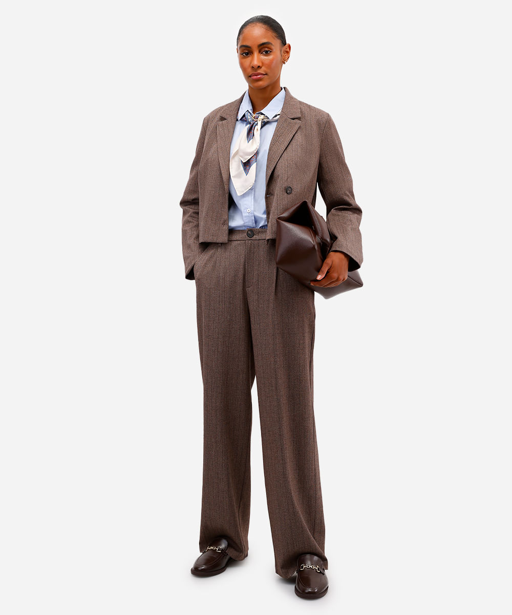 blazer de alfaiataria feminino cropped marrom