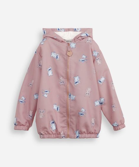 jaqueta infantil corta vento stitch e angel rosa