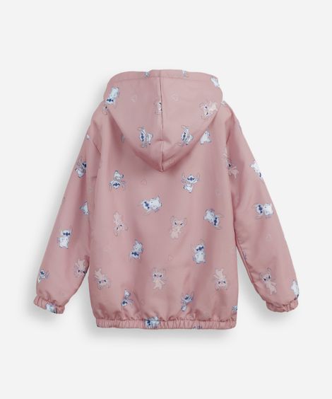 jaqueta infantil corta vento stitch e angel rosa