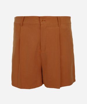 short feminino de alfaiataria com pregas plus size marrom