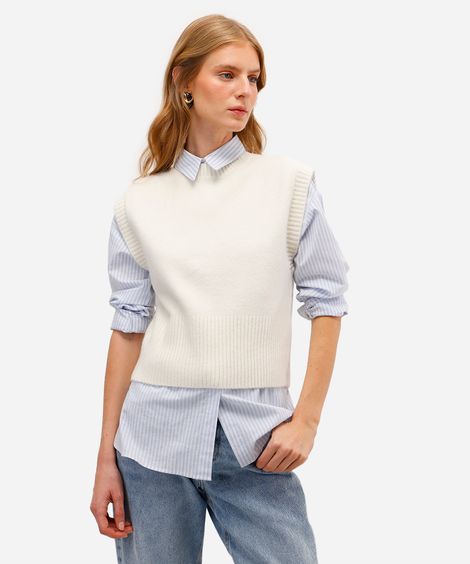 colete feminino de tricot texturizado off white