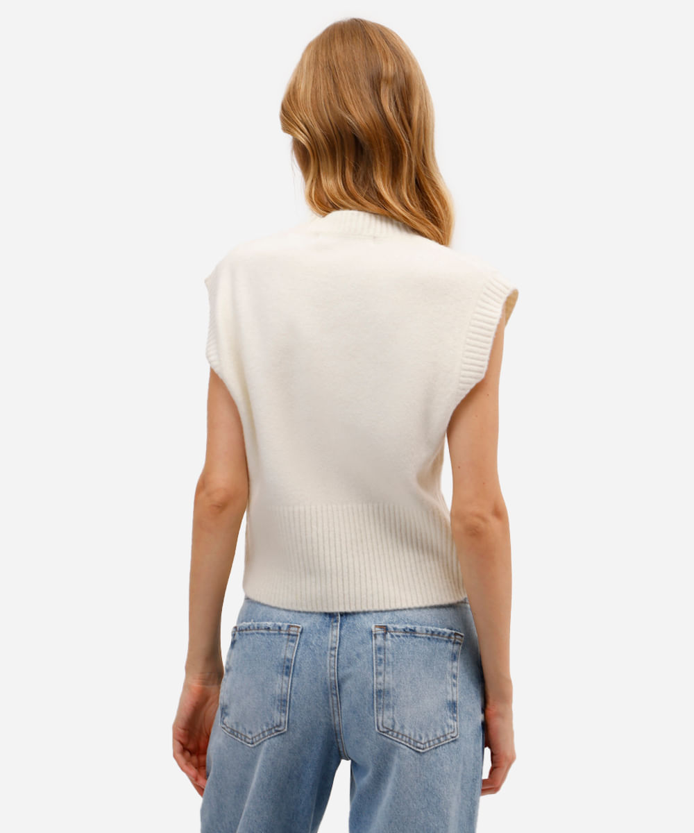 colete feminino de tricot texturizado off white