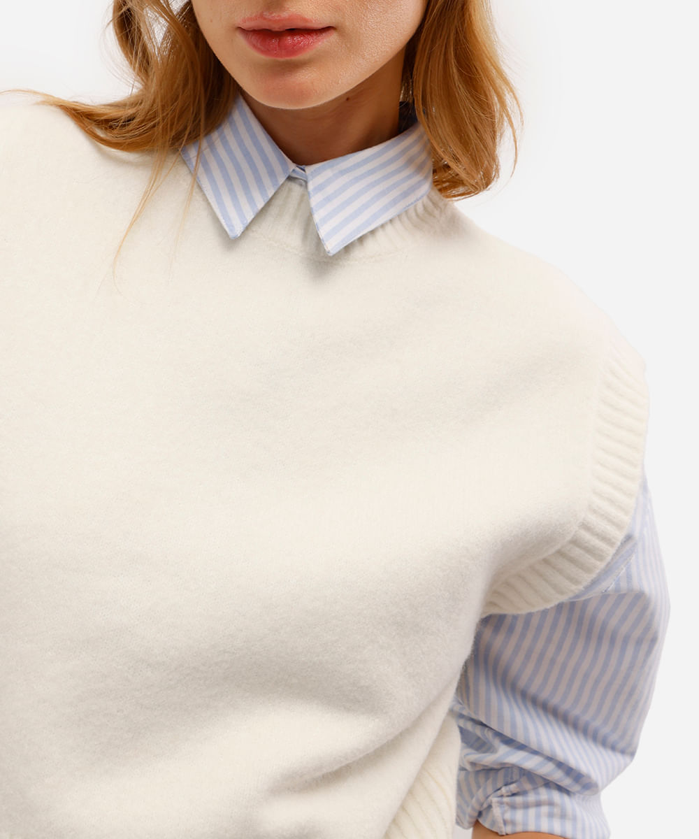 colete feminino de tricot texturizado off white
