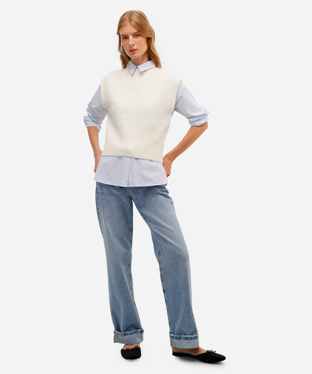colete feminino de tricot texturizado off white