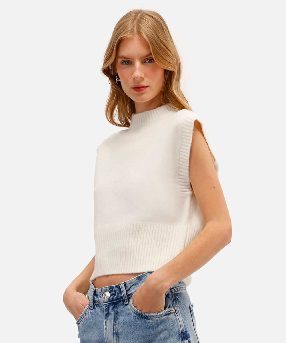 colete feminino de tricot texturizado off white