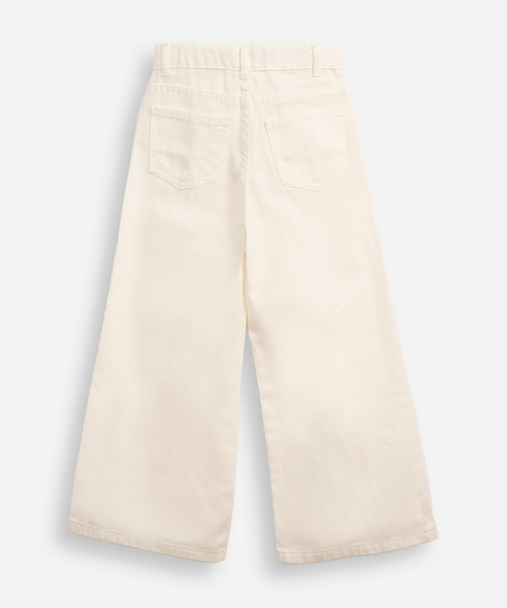 calça wide leg infantil sarja bordado stitch  off white