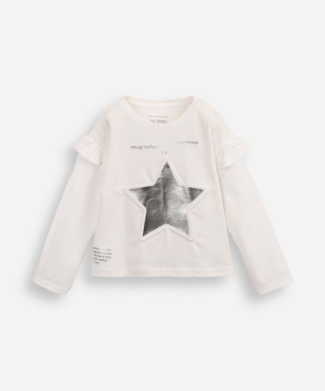 blusa infantil texturizada com babado off white