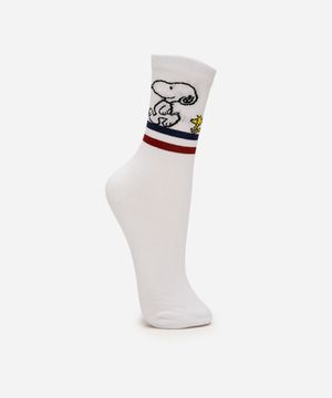meia feminina cano alto snoopy e woodstock branca