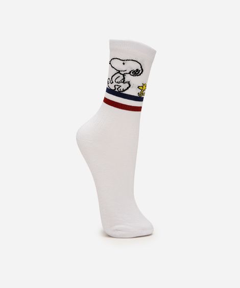 meia feminina cano alto snoopy e woodstock branca