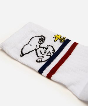meia feminina cano alto snoopy e woodstock branca