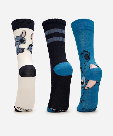kit de 3 pares de meias stitch azul