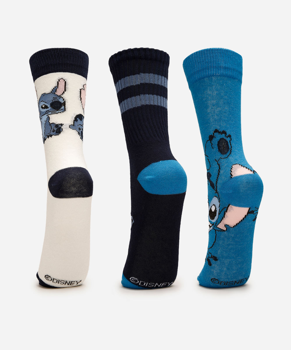 kit de 3 pares de meias stitch azul